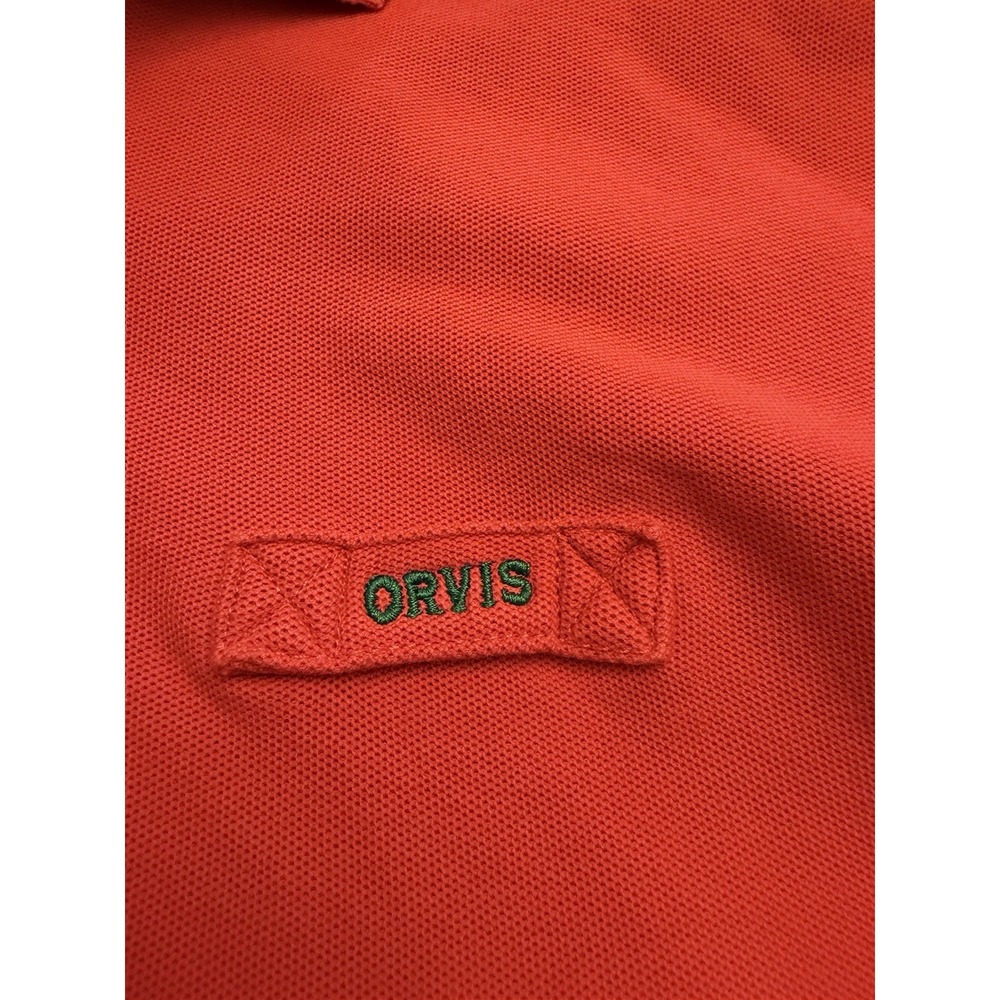 Orvis Orange Red Solid Polo Shirt Men's L Short Sleeve 100% Cotton Knit Logo EUC - Picture 4 of 9